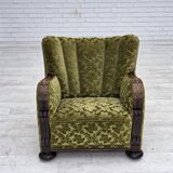 1950s, Danish relax chair, furniture velour, oak wood.
