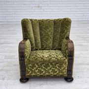 1950s, Danish relax chair, furniture velour, oak wood.