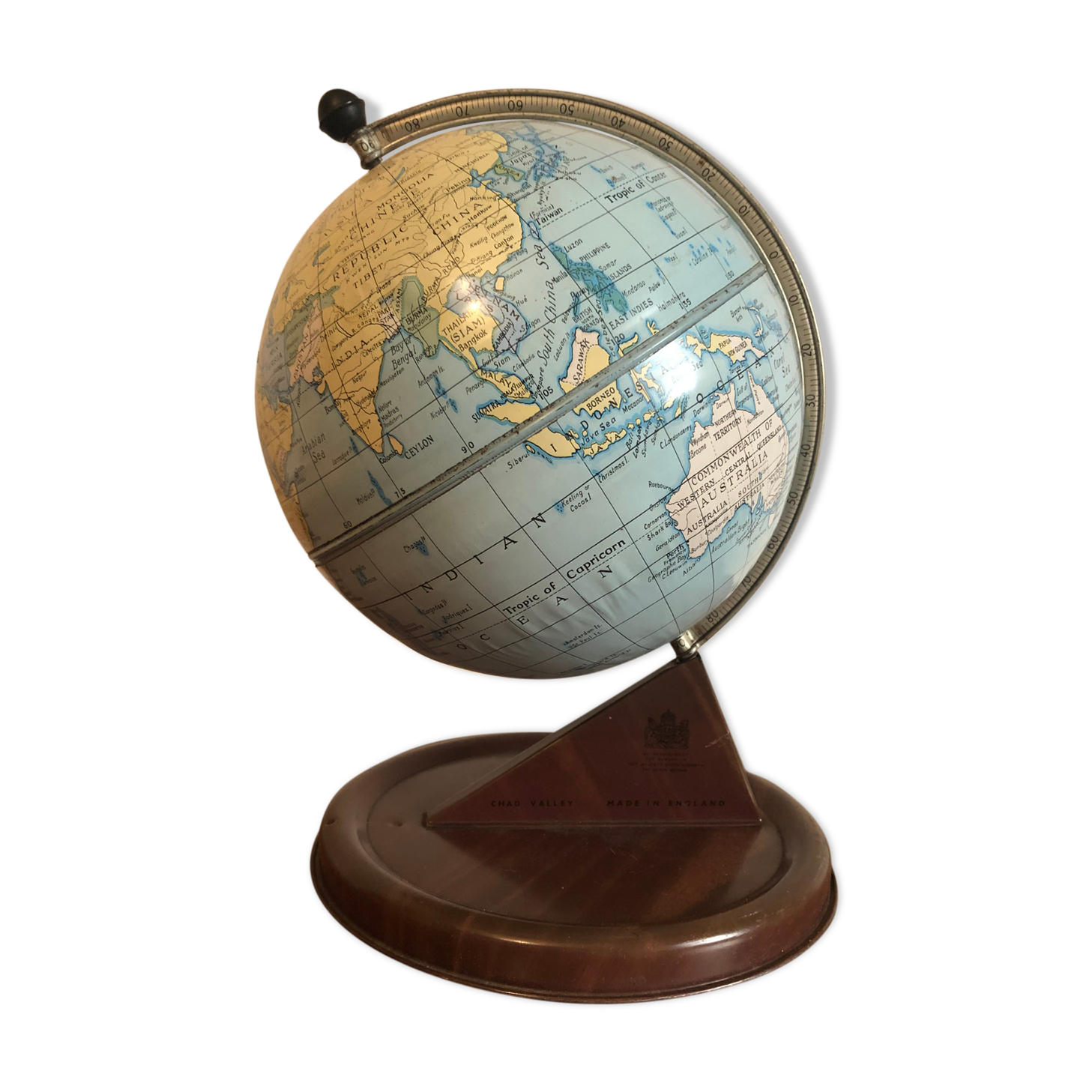 World globe in vintage sheet metal of English origin
