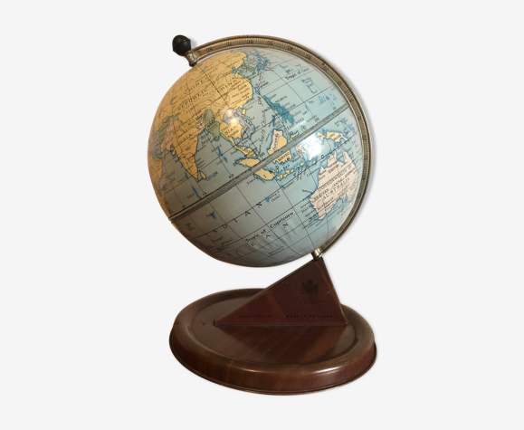 Mappemonde globe terrestre en tôle vintage d'origine anglaise | Selency