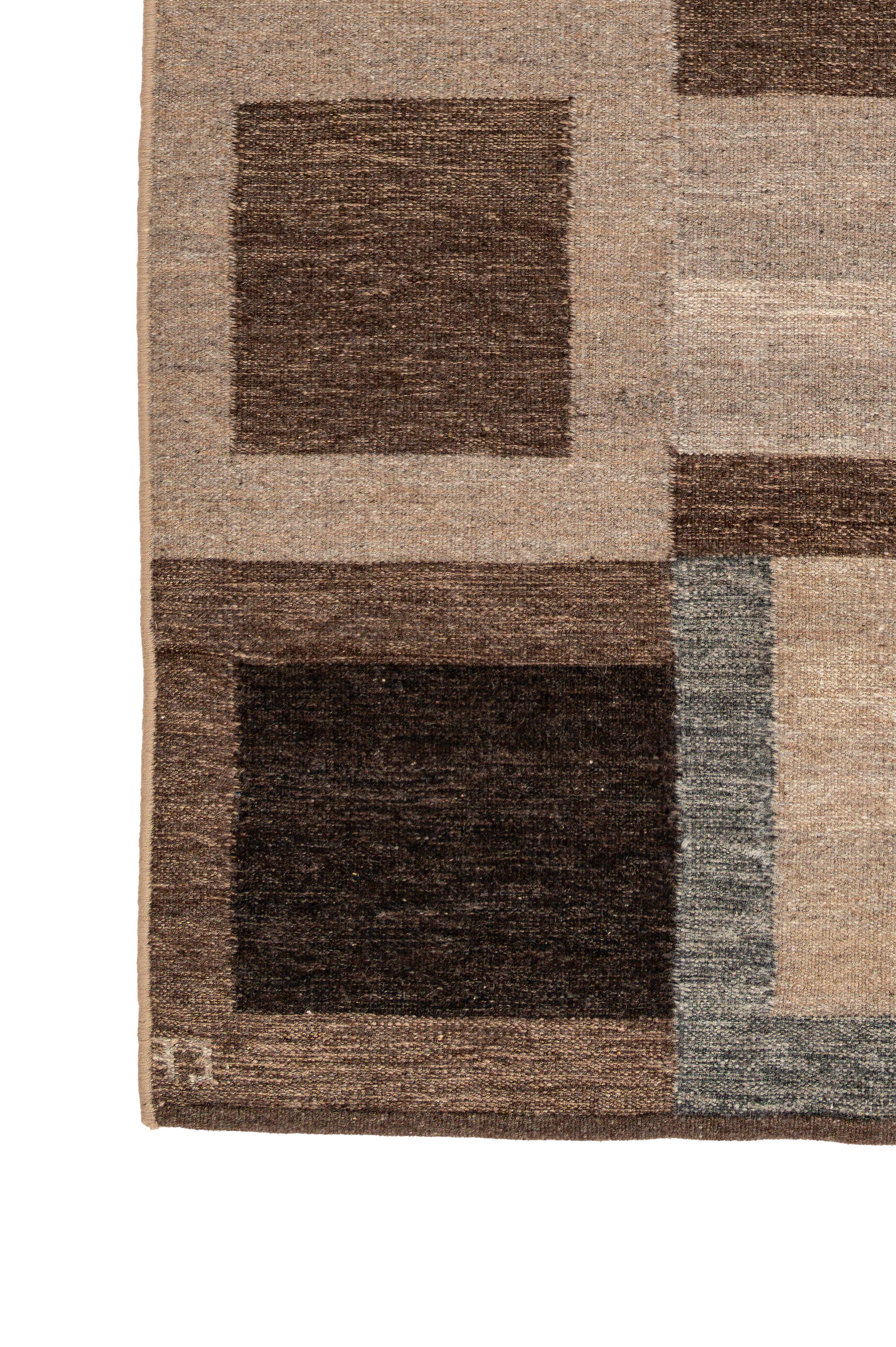 Scandinavian post modern flat weave rug by Curt Fors, signed.