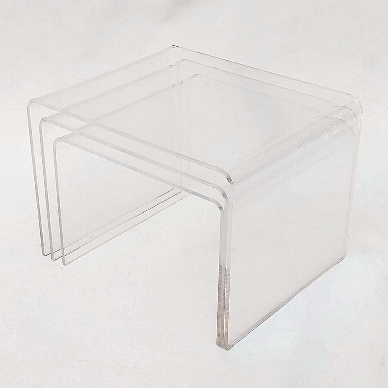 3 Nesting tables signed David Lange transparent plexiglass coffee tables design 70