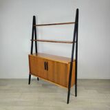 Vintage 1960s Scandinavian teak bookcase with compass legs