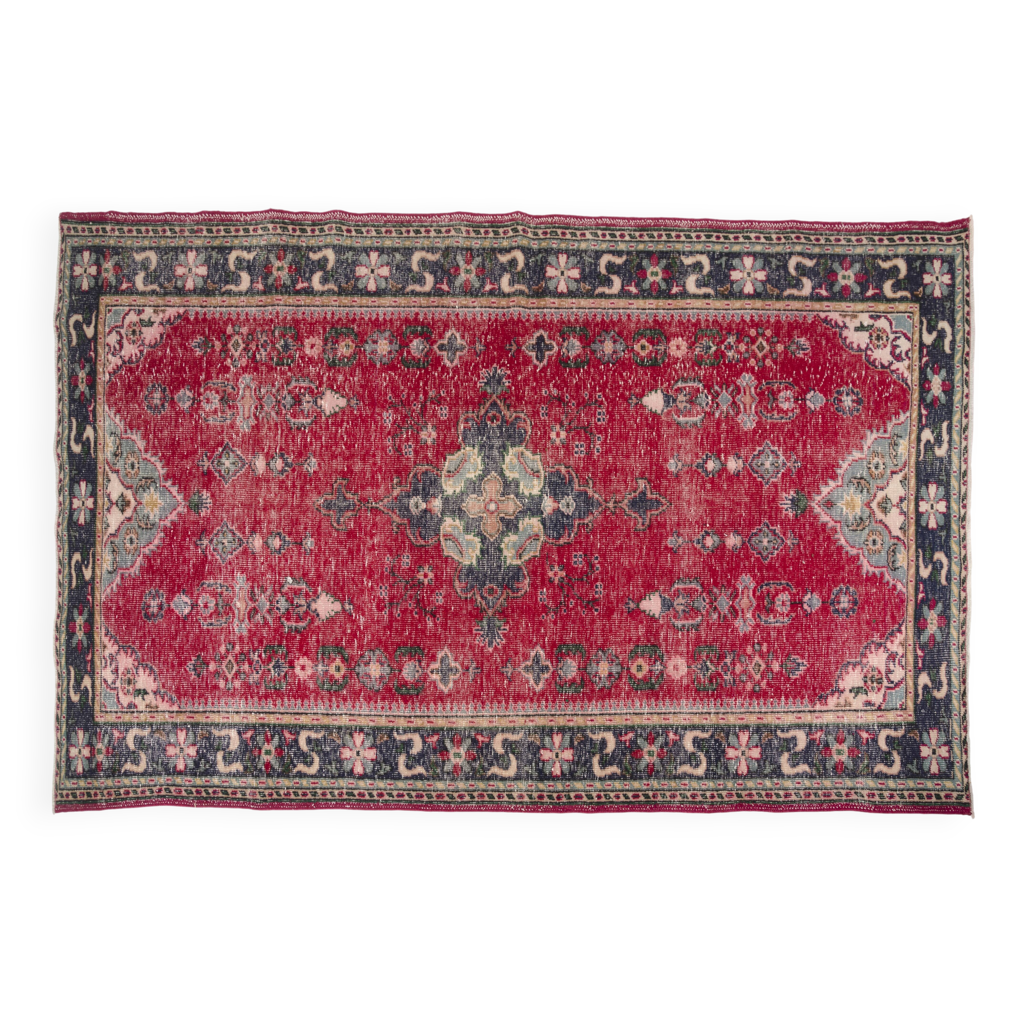 Red Geometric Oushak Handknotted Rug