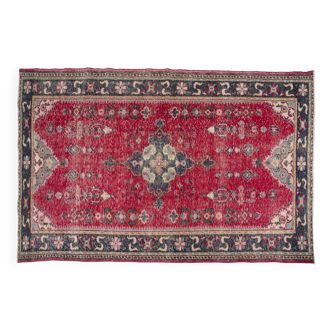 Red Geometric Oushak Handknotted Rug