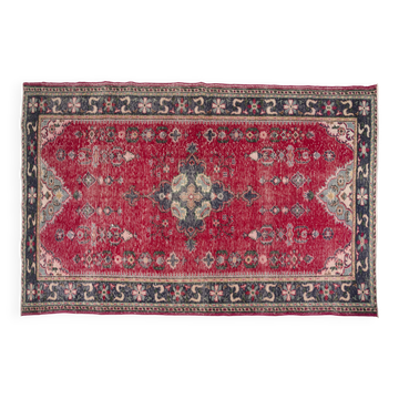 Red Geometric Oushak Handknotted Rug