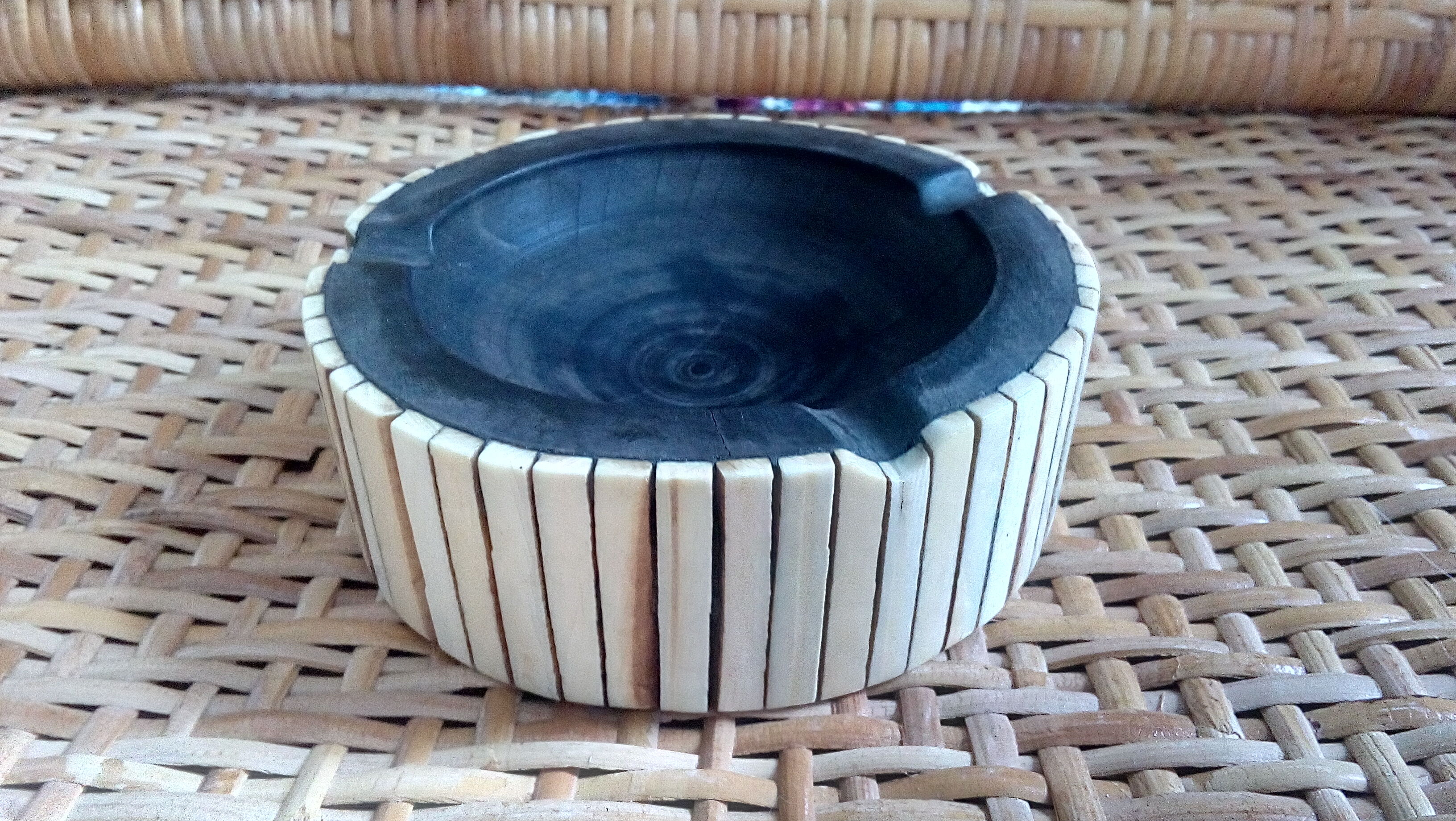 Ethnic ashtray wood and bone