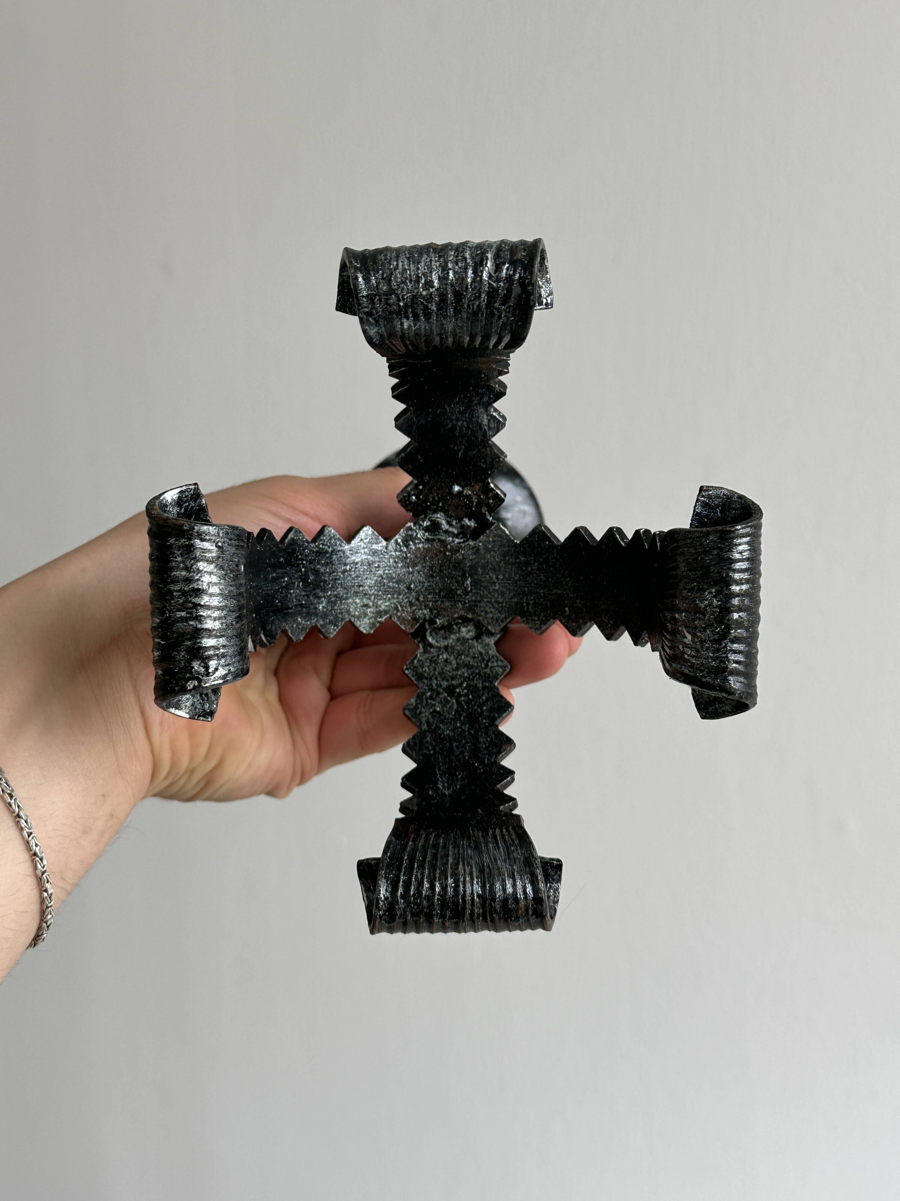 Black forged metal candle holder