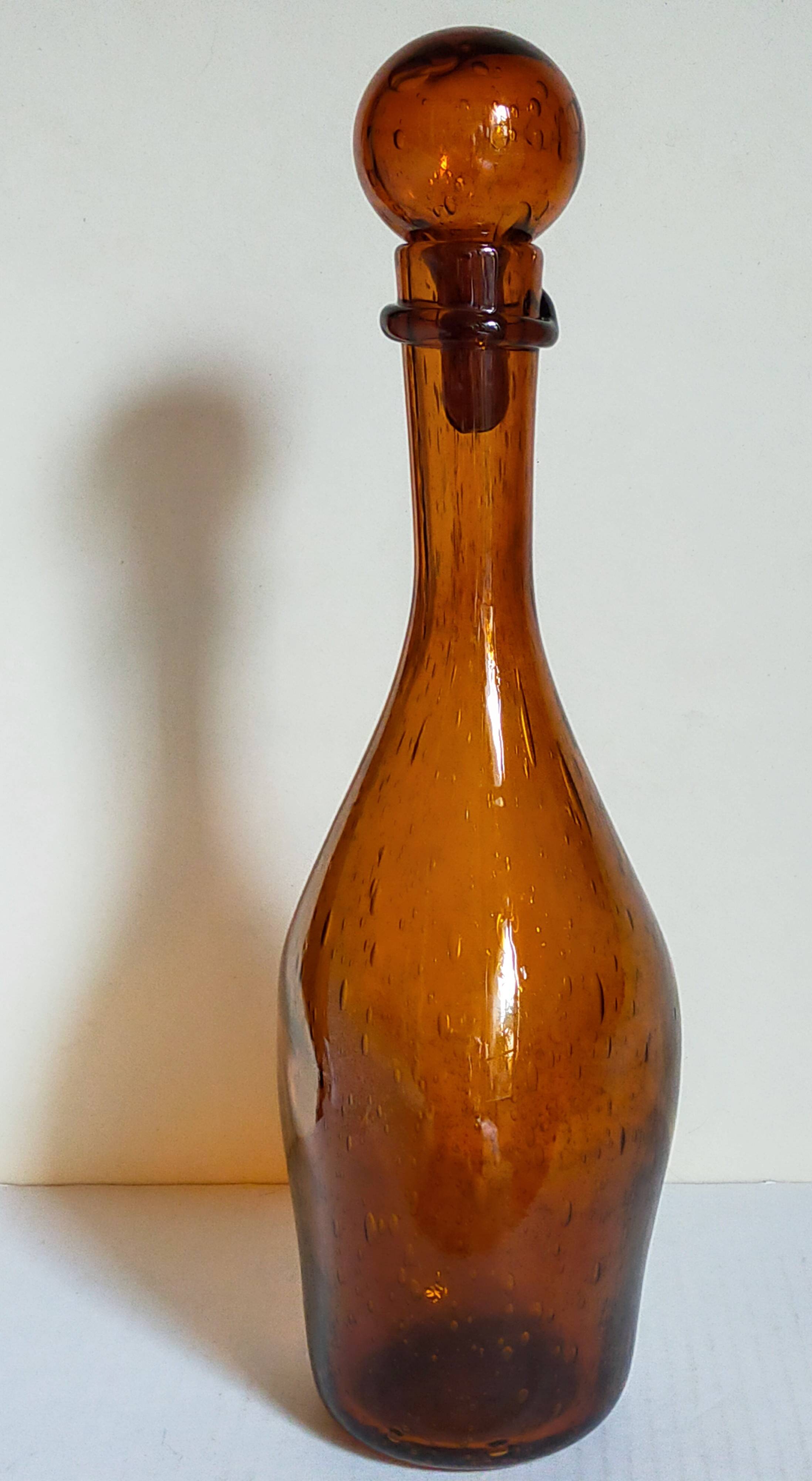 Three-sided blown glass carafe from Biot 1960s
