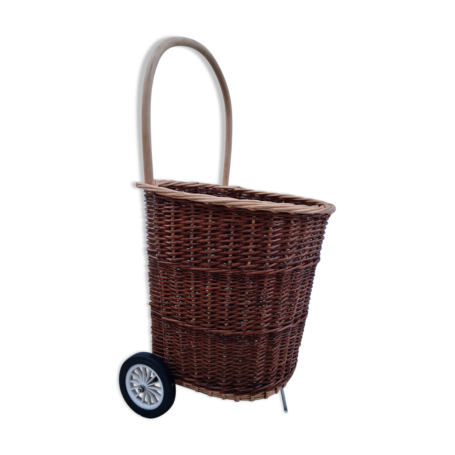 Vintage wicker log basket on vintage wheels