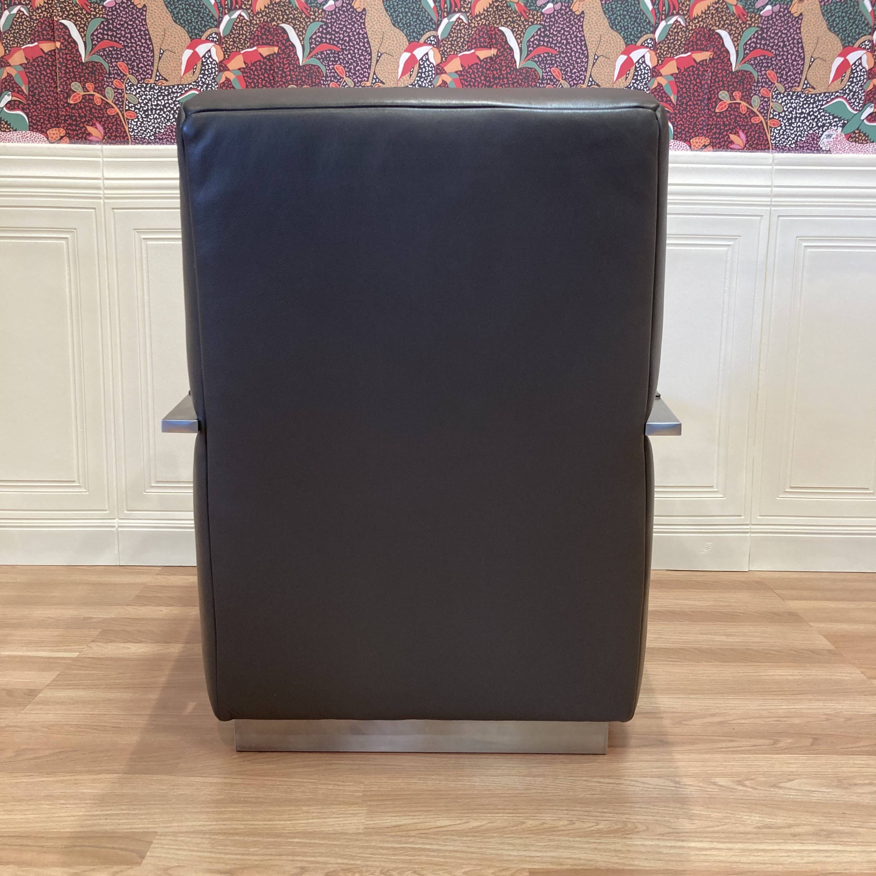 1970s steel and leather designer armchair