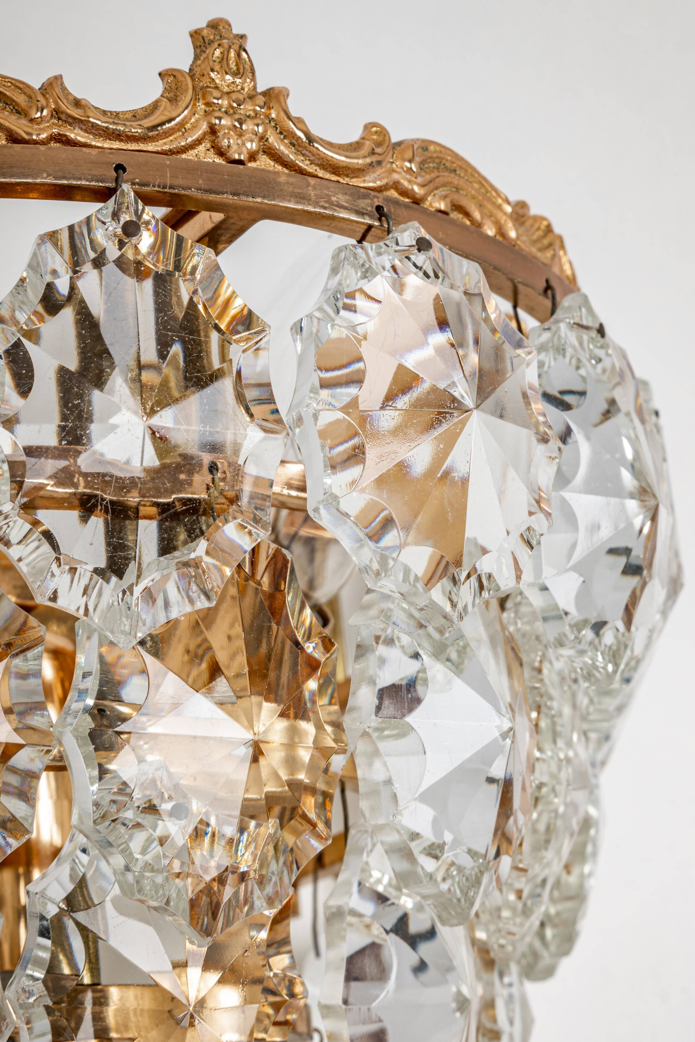 Bakalowits wall sconces, brass and crystal glass, Austria, 1960s