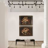 Paintings from the Lombard school of the 17th century, pair of still life with vase of flowers
