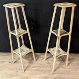 Pair of large painted wooden side tables with three tops.