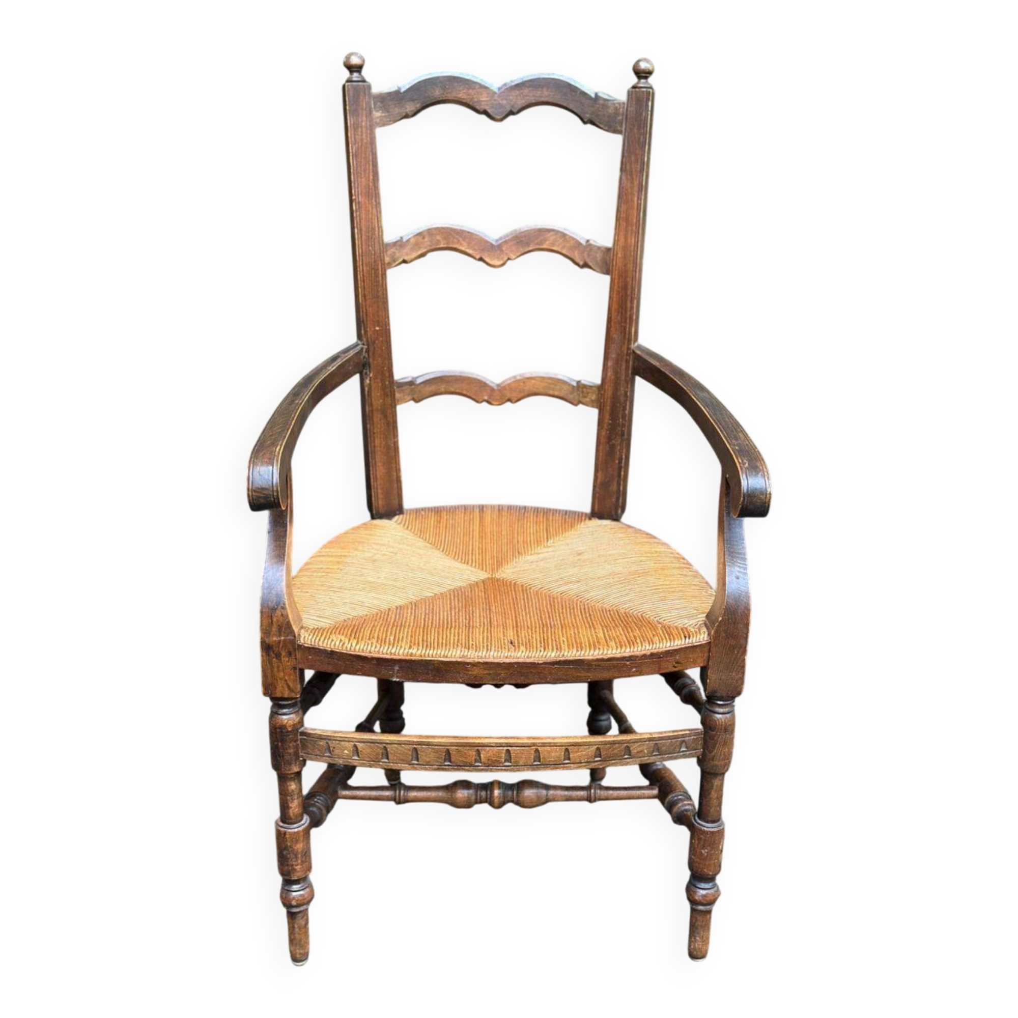 19th-century solid wood straw chair 111cm