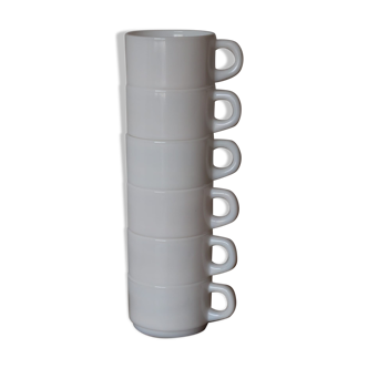 Set of 6 cups bistro in white glass Arcopal