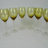 6 cut glass stemmed glasses, decorated with grapes