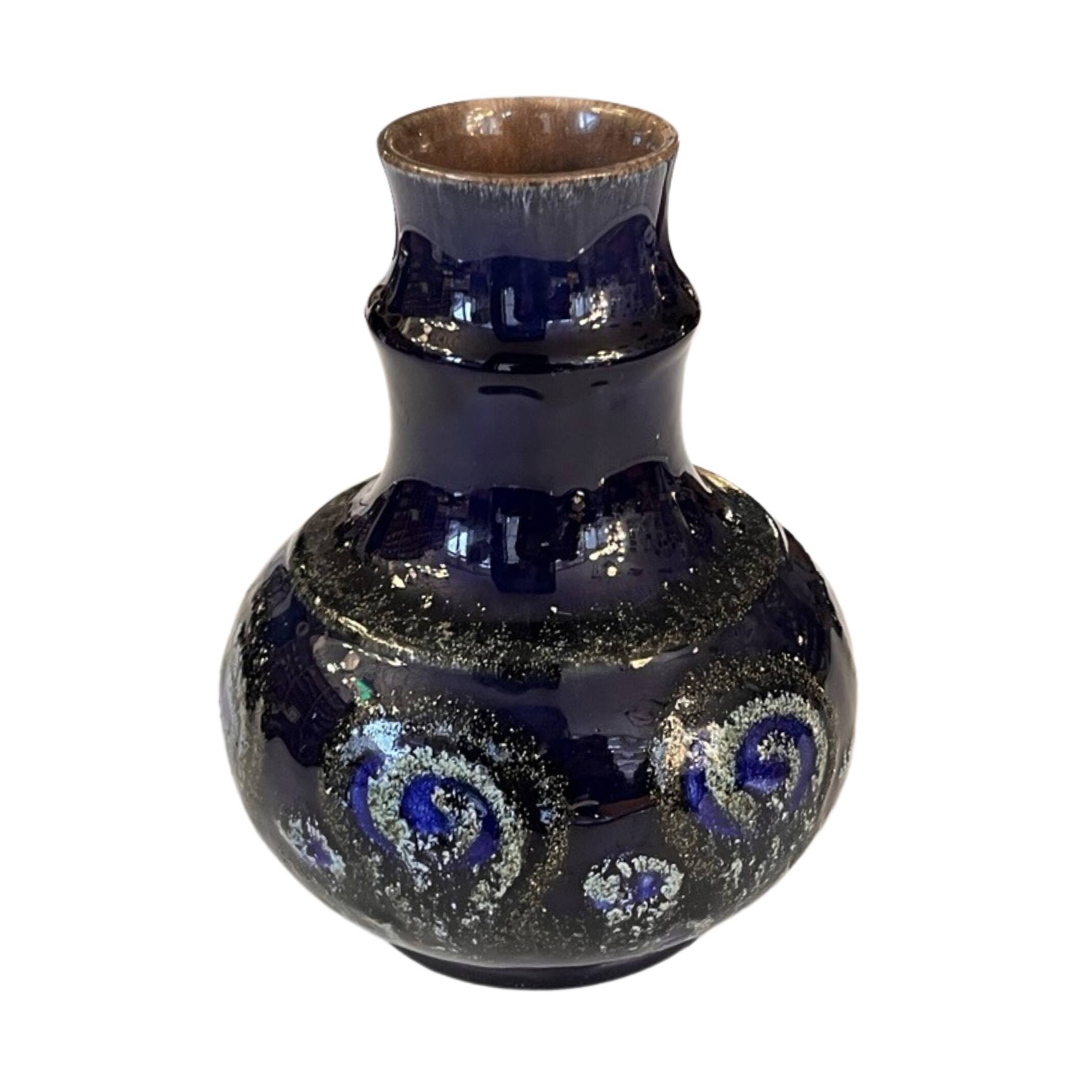 Strehla Keramik cobalt ceramic vase, Germany 1960s.