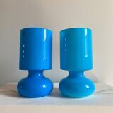 Pair of IKEA Lykta lamps in turquoise opaline