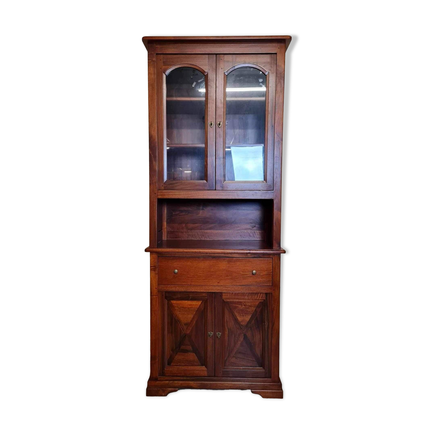 Vintage Louis Philippe style ceremonial bookcase in walnut