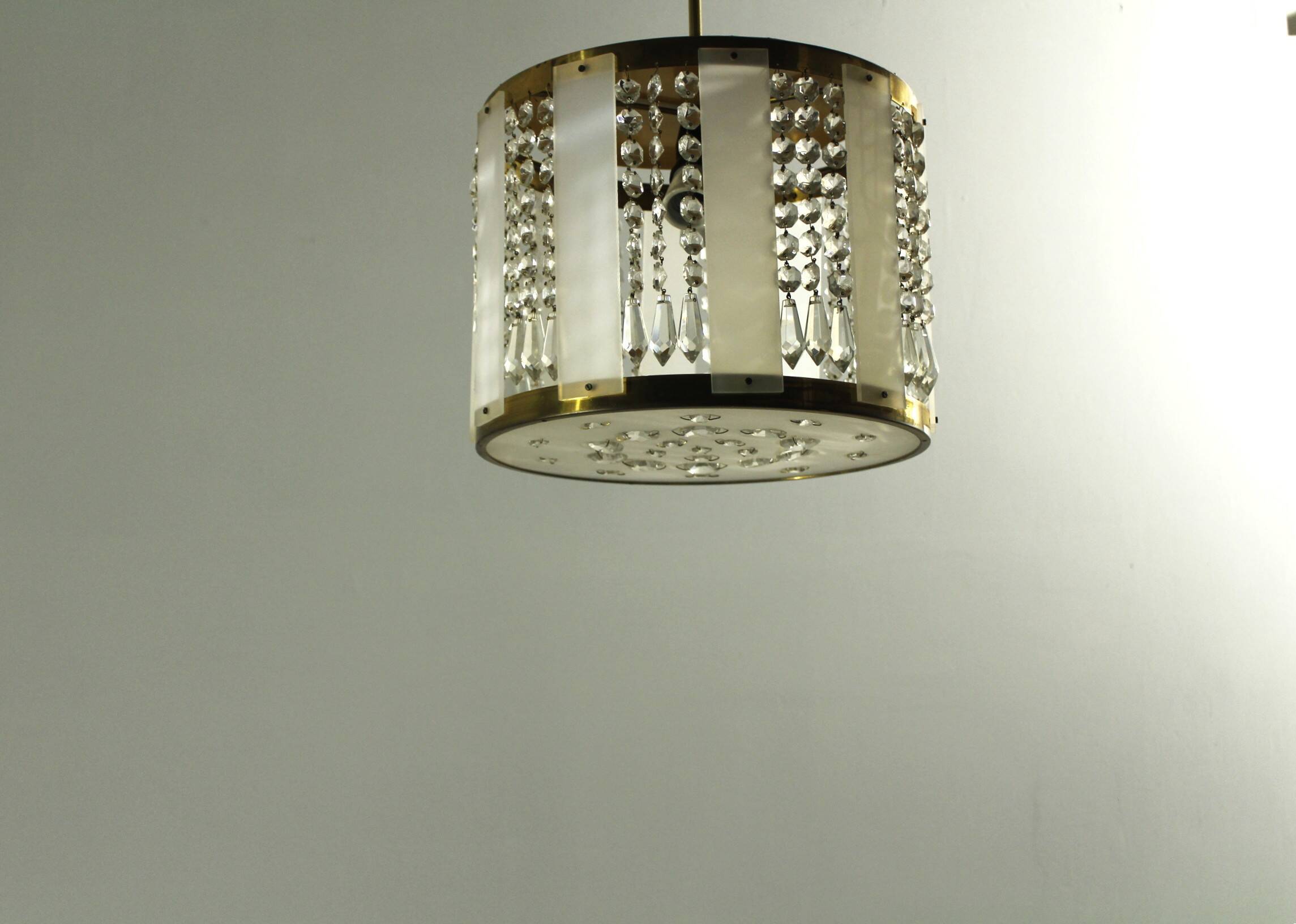 Crystal Glass and Brass Pendant by Jablonecké Sklárny