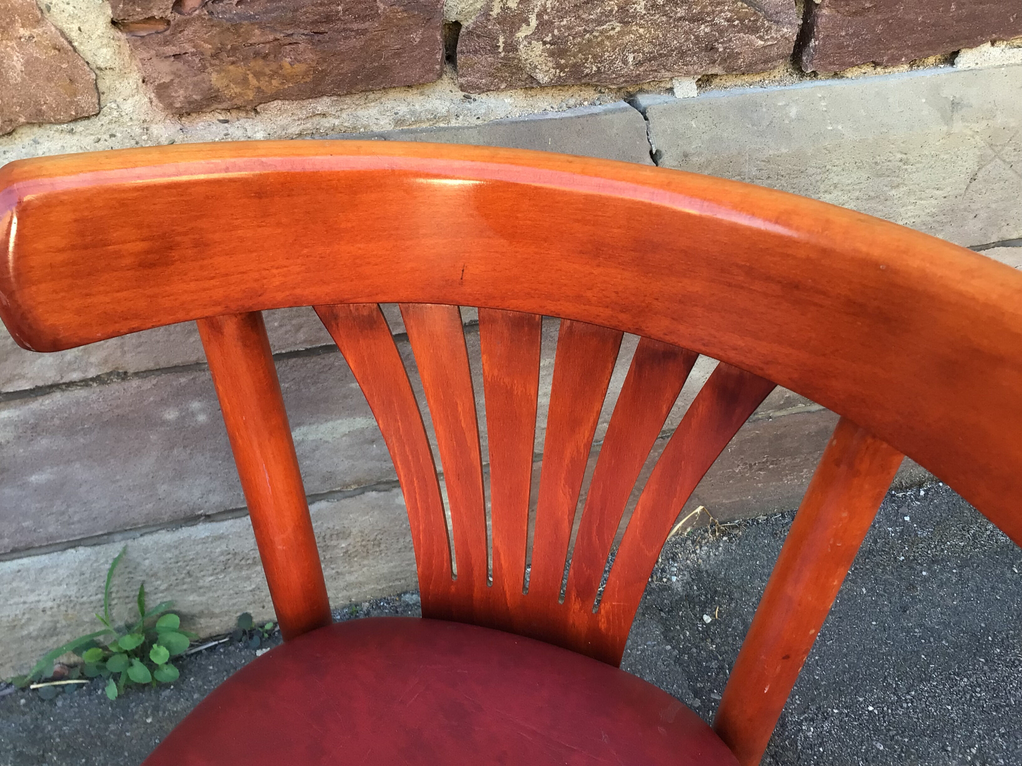 Pair of restaurant chairs curved wood imitation vintage leather 1970s