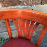 Pair of restaurant chairs curved wood imitation vintage leather 1970s