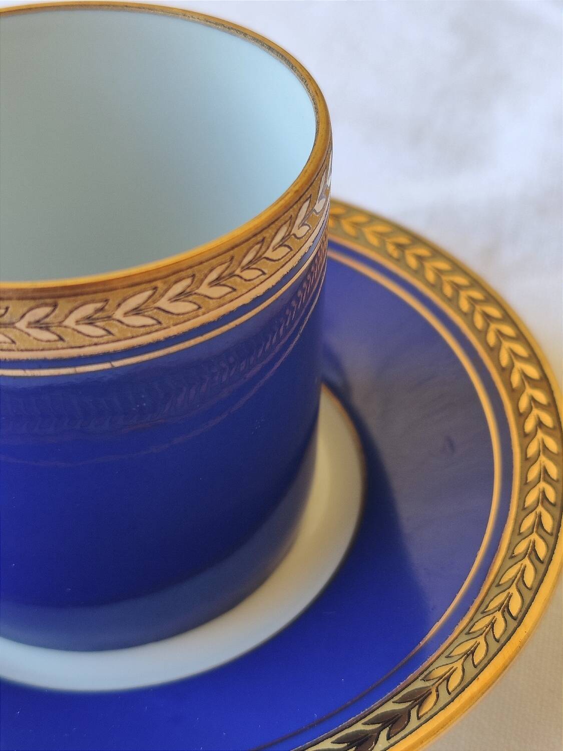 3 royal blue and gold cups and saucers - Royal Limoges porcelain