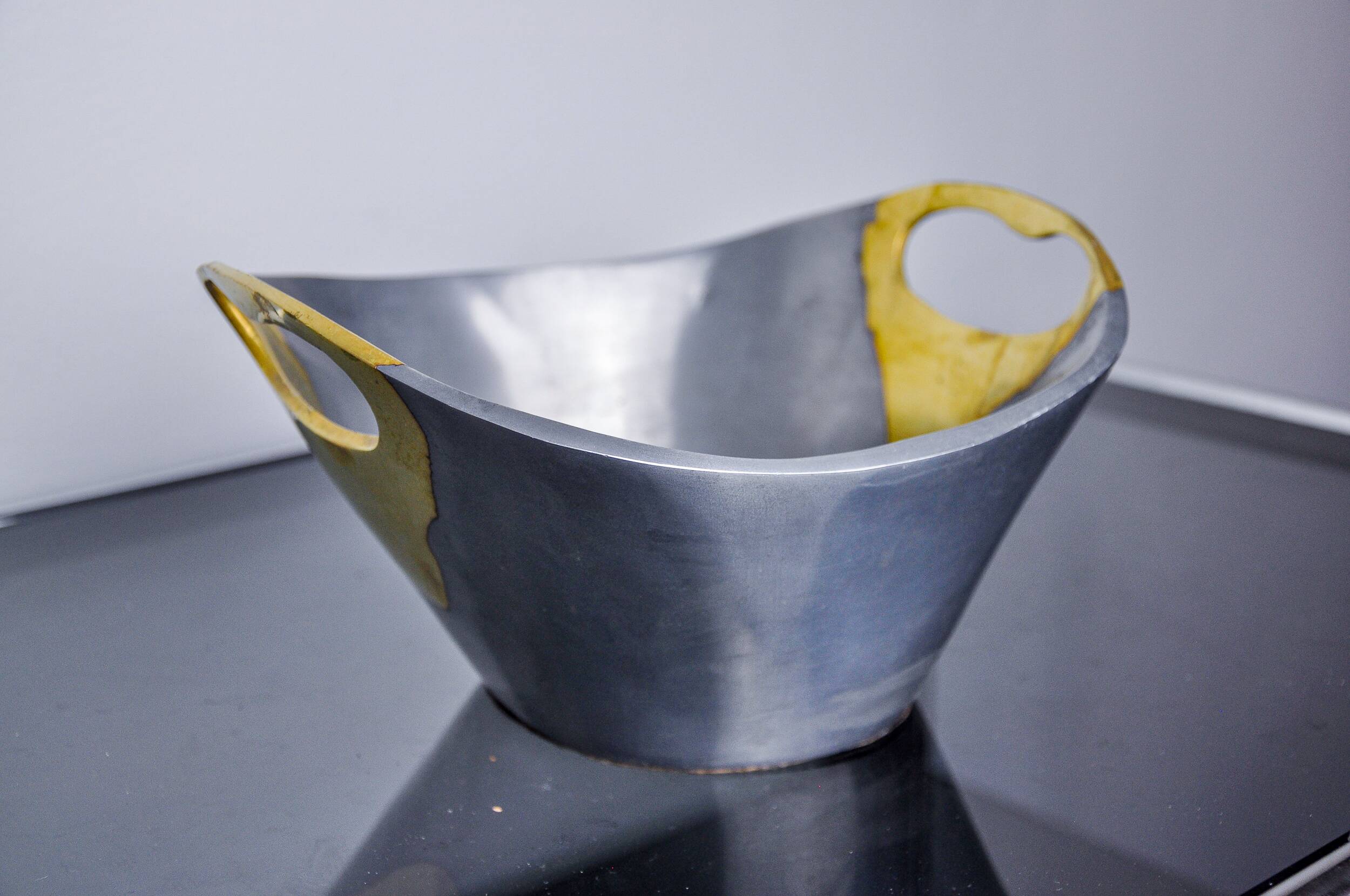 Brutalist centerpiece by Leopold, Brass and aluminum, Spain, 1970