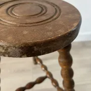 Antique tripod stool, solid wood, turned wood.