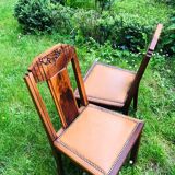 Pair of vintage art deco chairs in wood and camel Skai