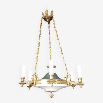 Empire/Napoleon 1st style chandelier, real opaline bronze Lucien Gau Paris 60'