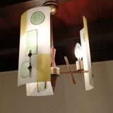 Golden chandelier and glass plates, art deco, vintage style Strangfeld und Gregor Radeberg Dresden 1950