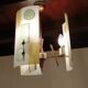 Lustre doré et plaques de verre, art déco, vintage style Strangfeld und Gregor Radeberg Dresden 1950