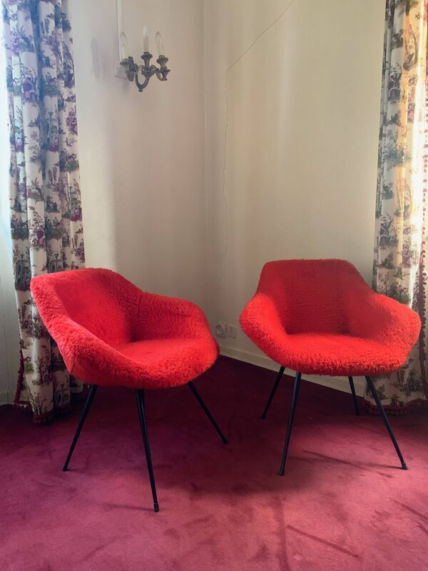 paire de fauteuil Moumoute années 50