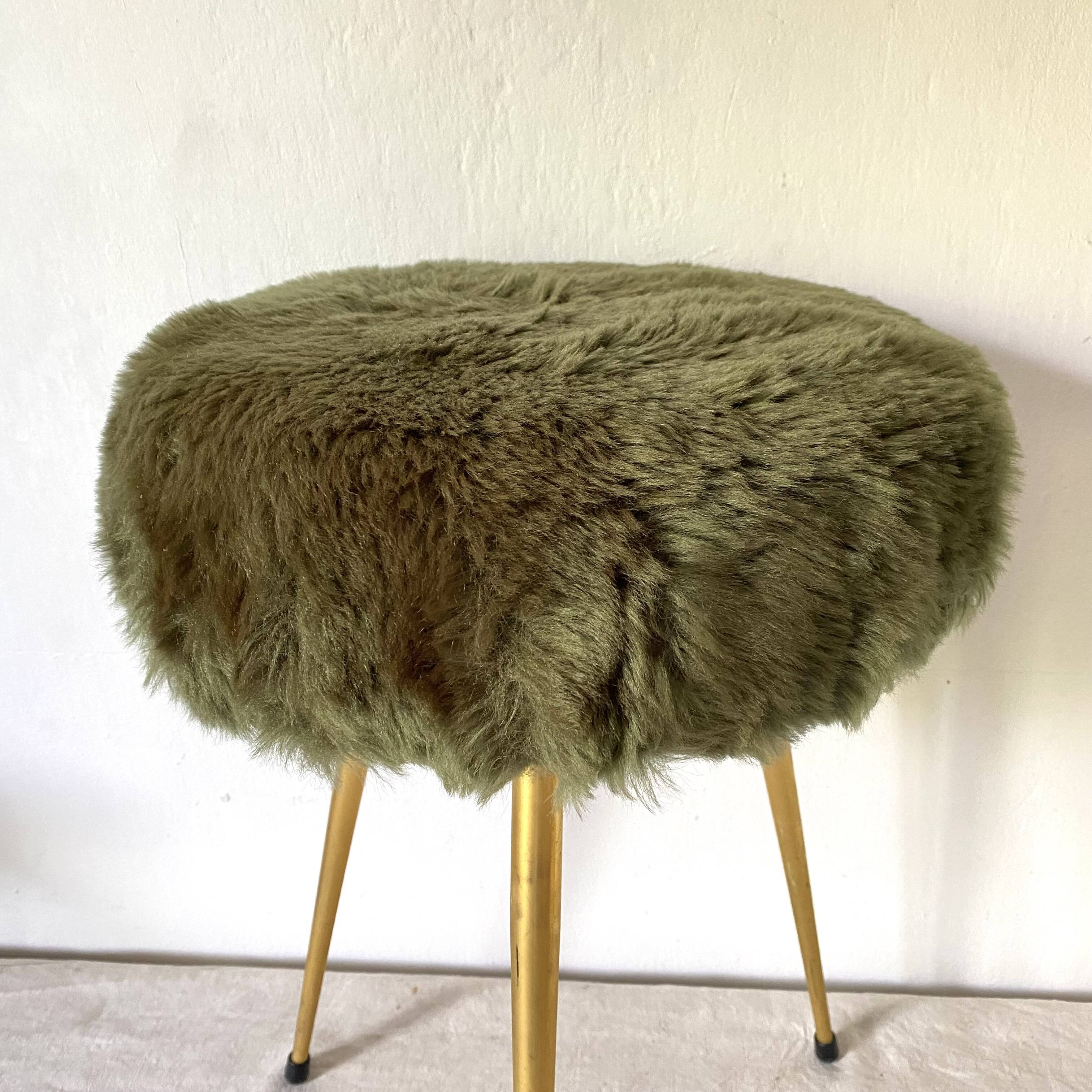 Pelfran khaki moumoute stool, 1960s