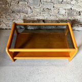 Wood and smoked glass coffee table from the 80s