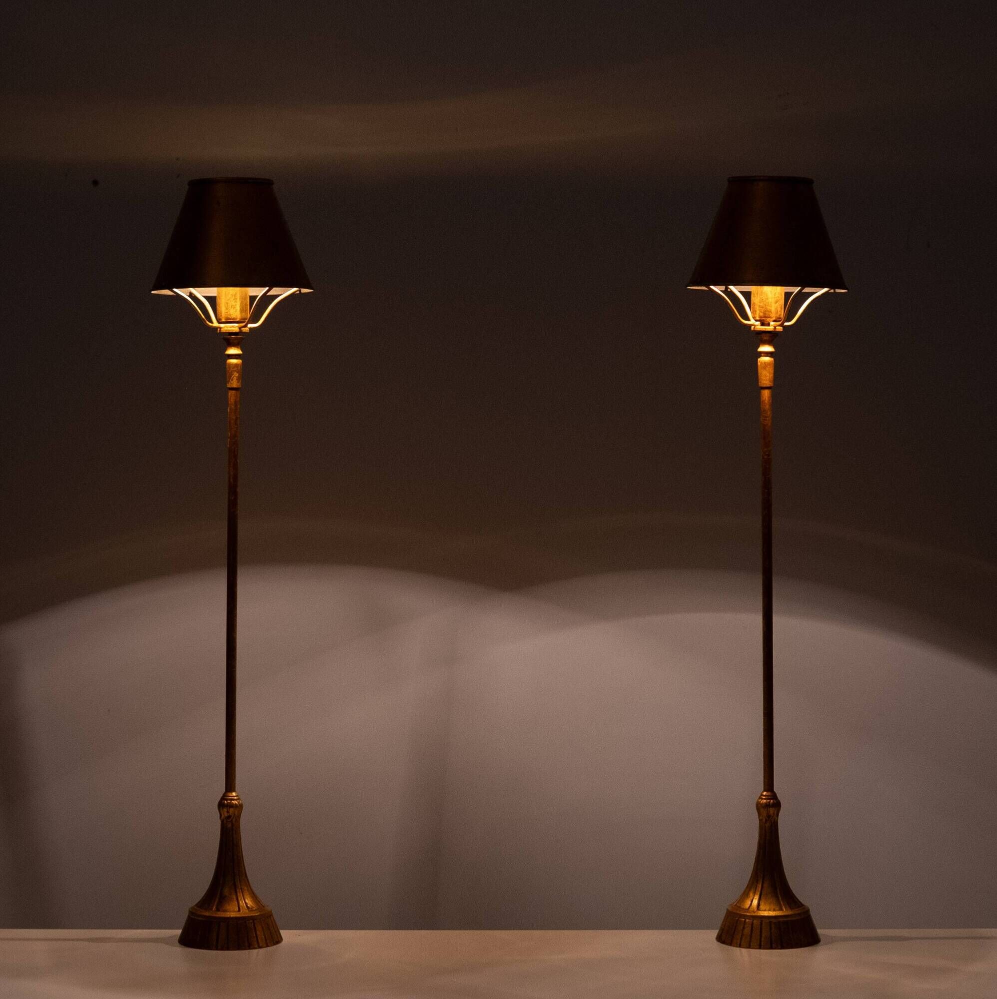 pair Beautiful Gold Leaf Table lamps Elegant Design 1970s France