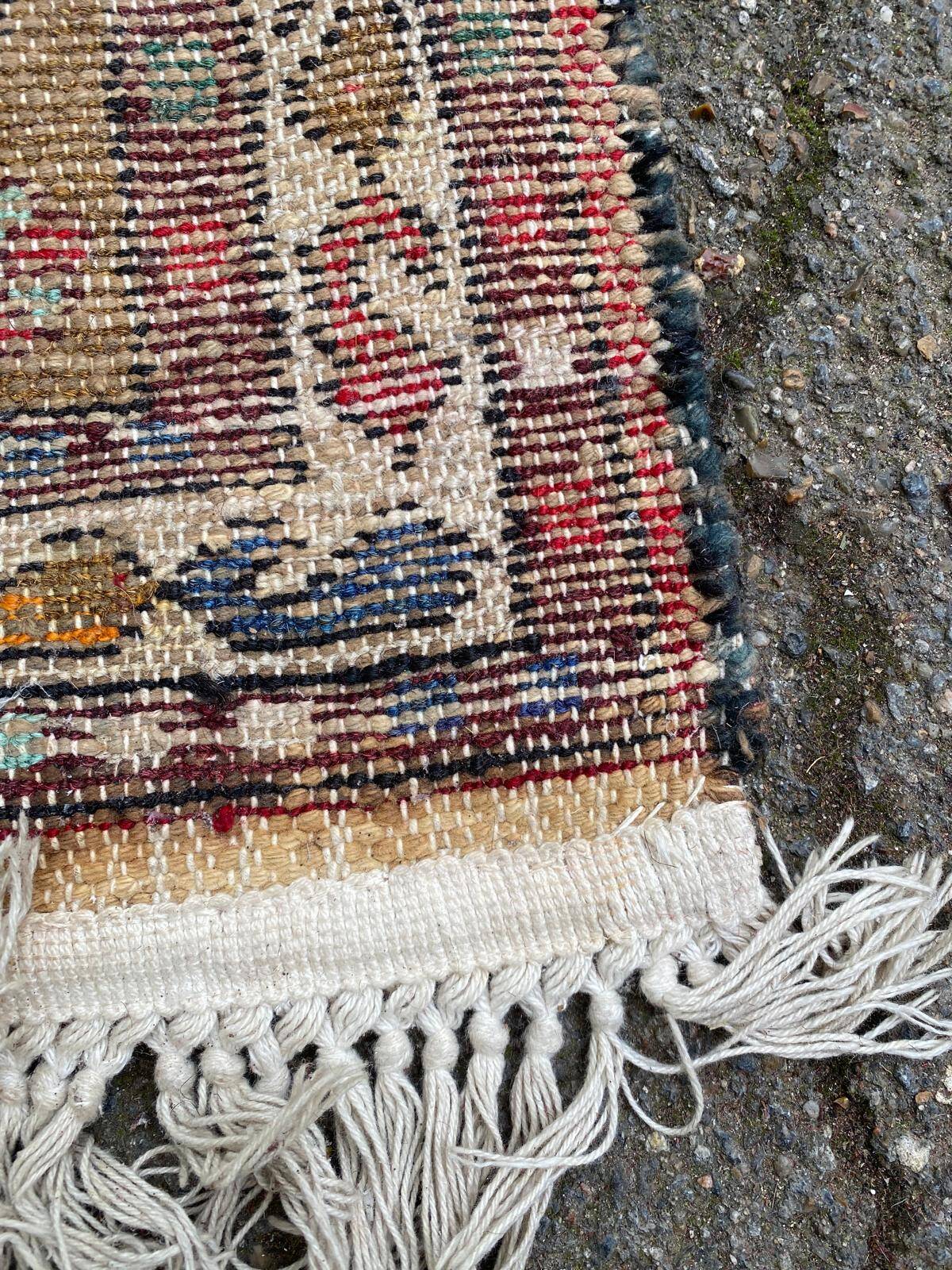 Handmade long hallway rug in burgundy wool, 75x200
