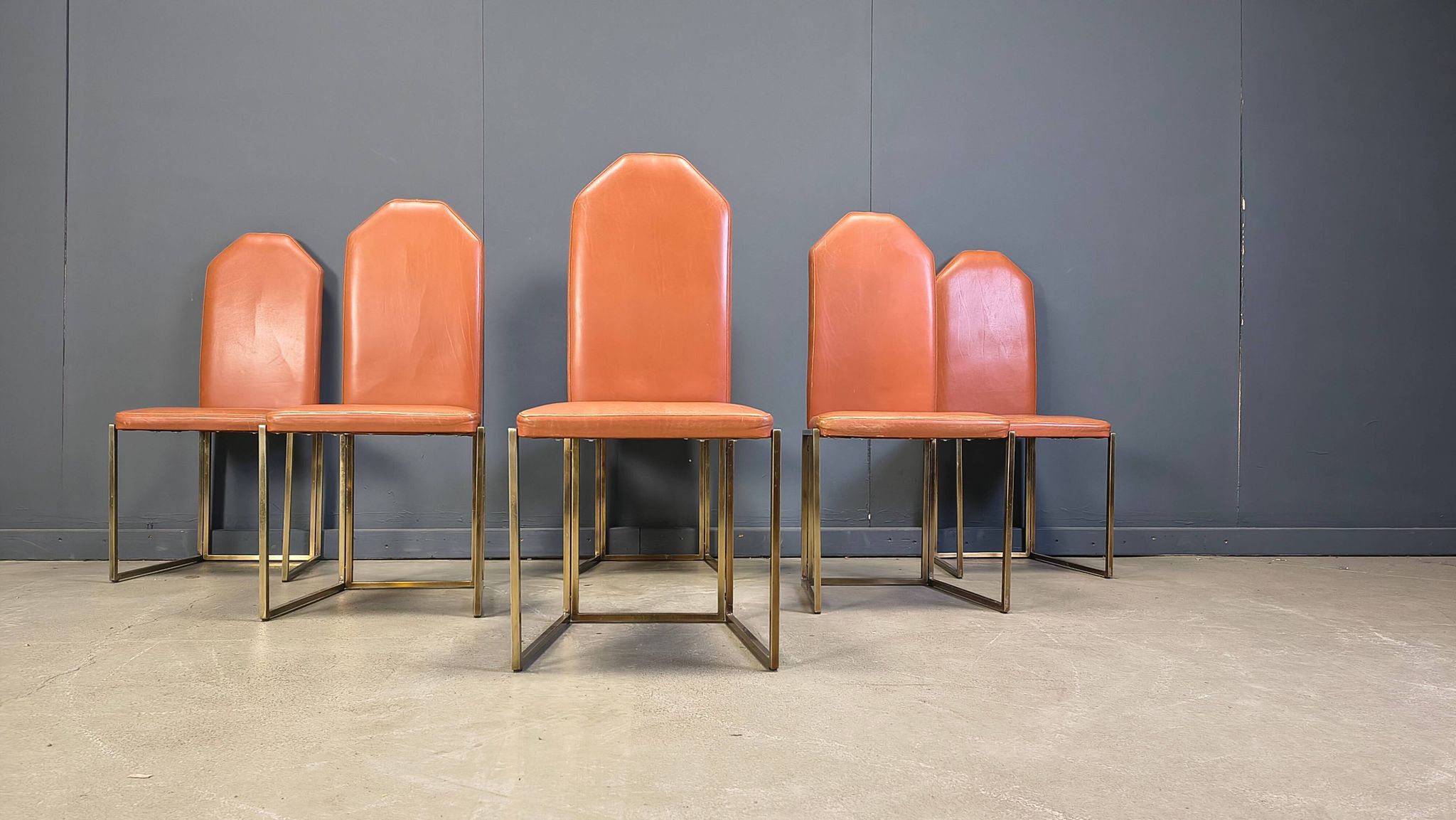 Vintage brass dining chairs by Belgochrom, 1970s