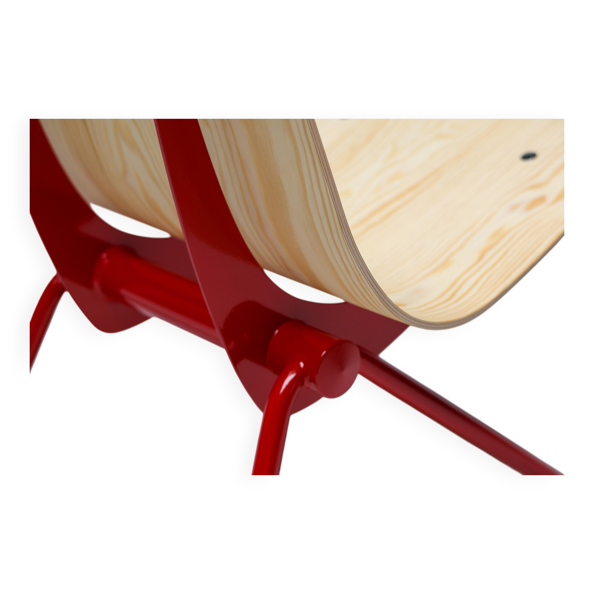 Jean Prouvé "Antoni" chair - Limited edition, red frame / plywood seat