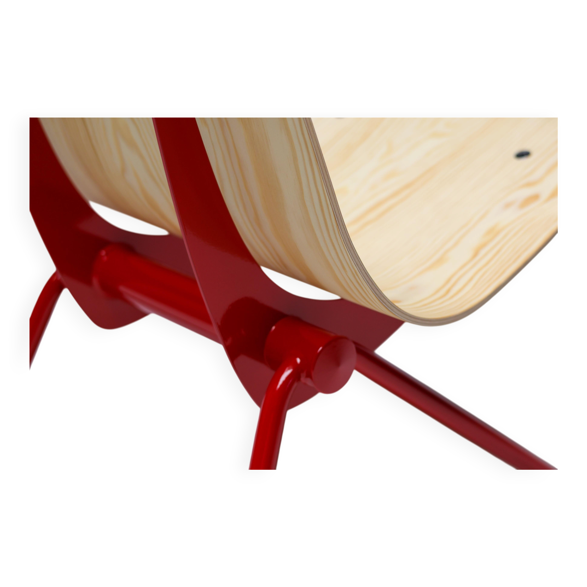 Jean Prouvé "Antoni" chair - Limited edition, red frame / plywood seat