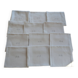 Large antique linen embroidered damass tablecloth + 12 large towels