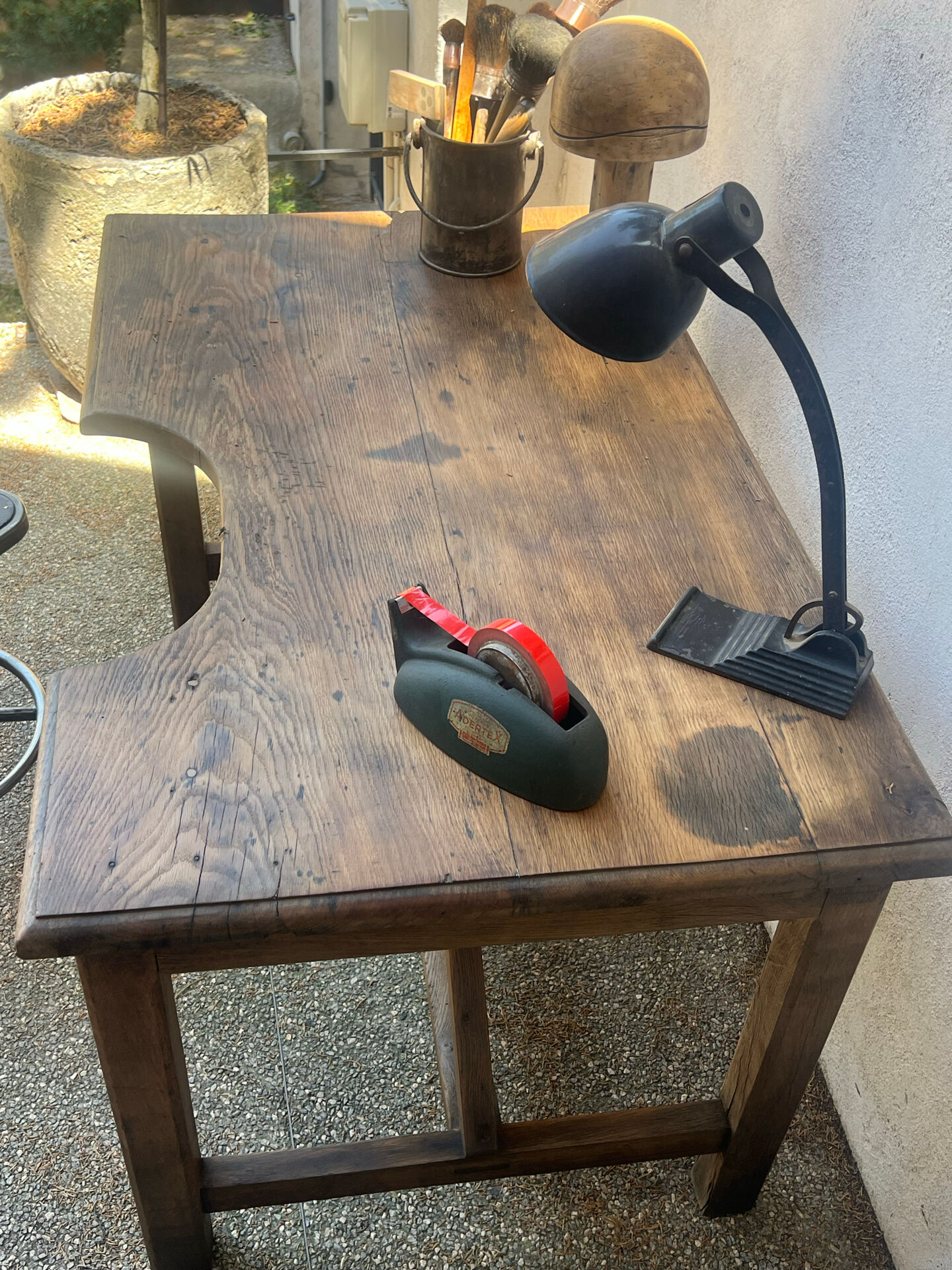 Old workshop desk made of solid wood