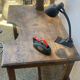 Old workshop desk made of solid wood