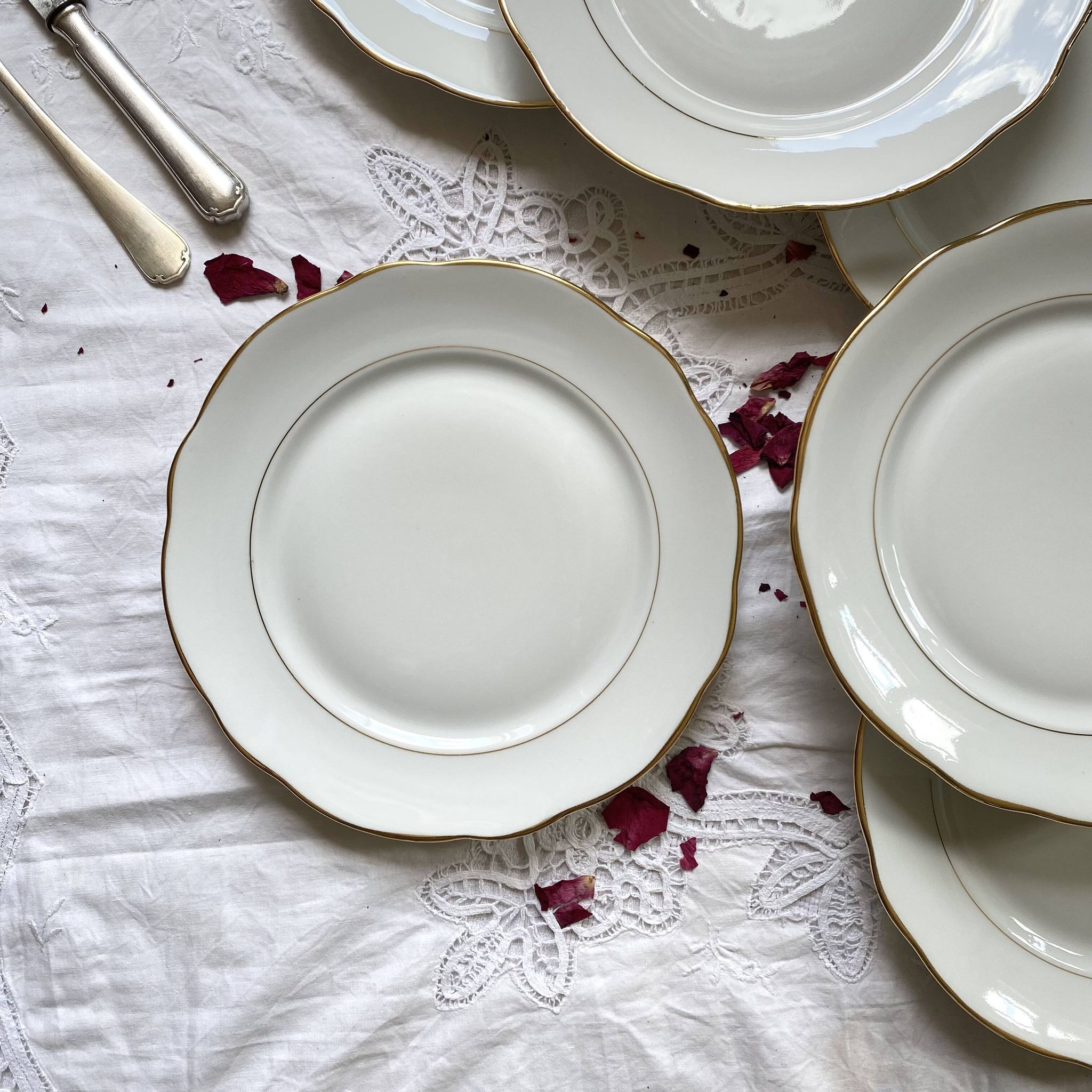 6 old Sologne Lamotte porcelain flat plates with gilding