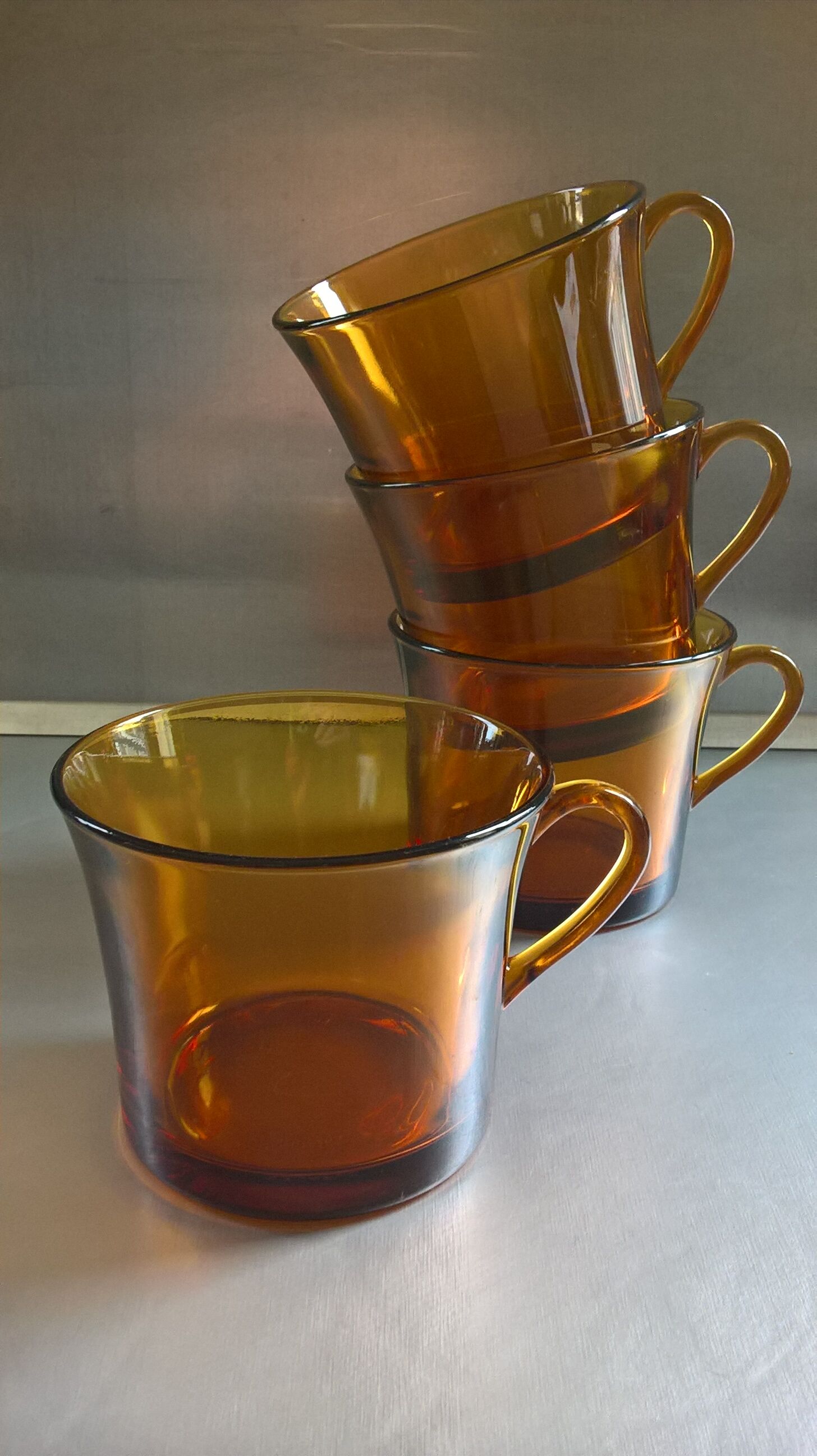 Set of four amber Duralex cups