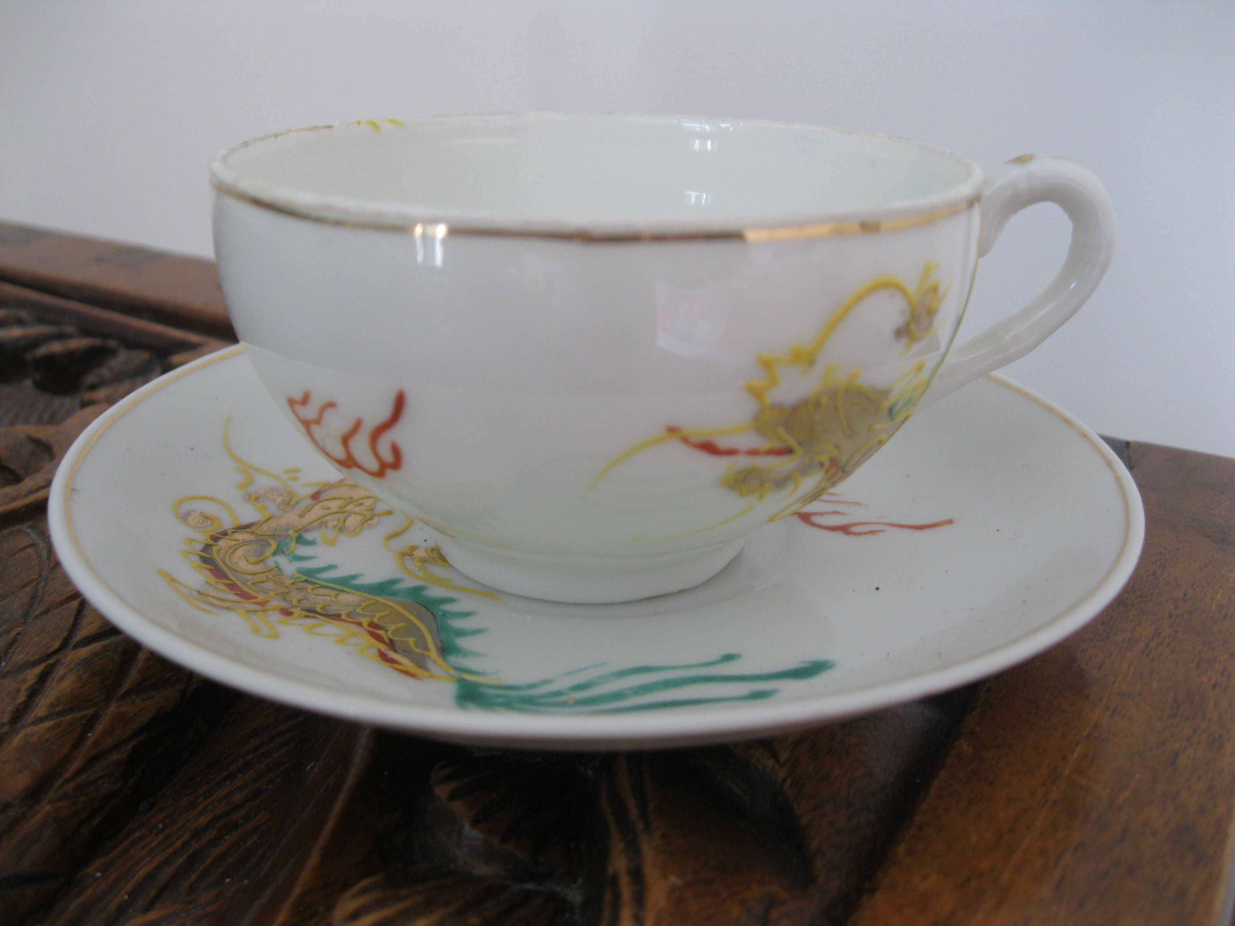 Asian porcelain dragon coffee set