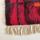 Original Abstract Scandinavian High Pile Abstract Rya Rug Carpet, Sweden, 1960s