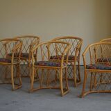 Set of 6 sculptural vintage bamboo dining chairs, modern Danish design, made in the 1960s.